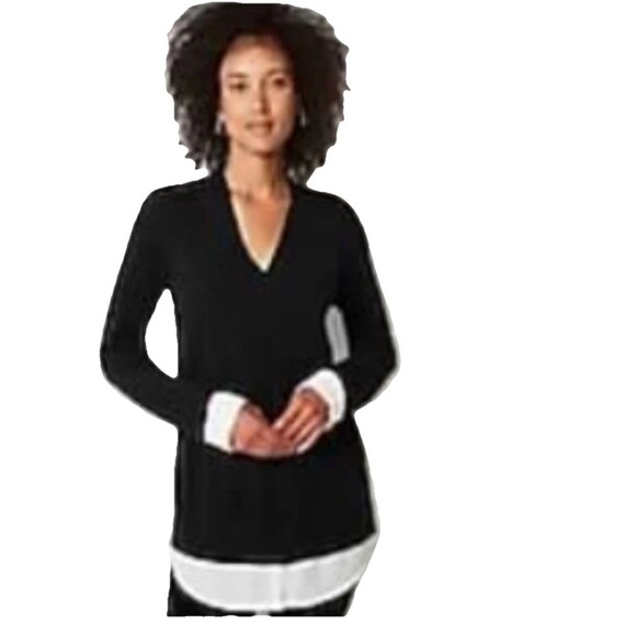 J Jill Mixed 2X Media Layered Sweater Black Cream - Picture 1 of 11